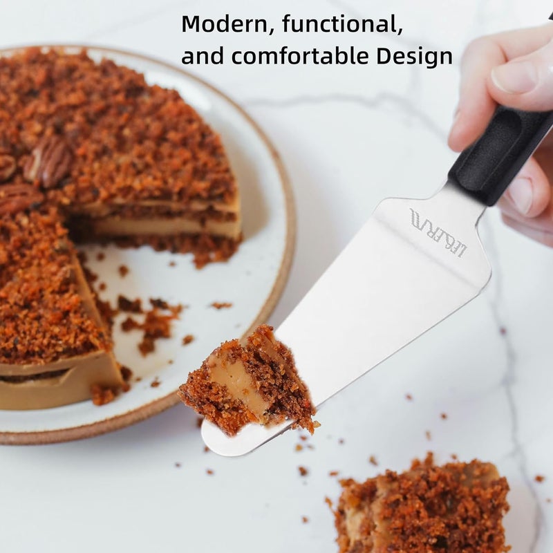 LEGERM Premium Black Pie Server Spatula Set - Stainless Steel Smooth & Serrated Cake, Pizza & Dessert Cutter Knife | Right/Left Handed Friendly Kitchen Utensil - Image 2
