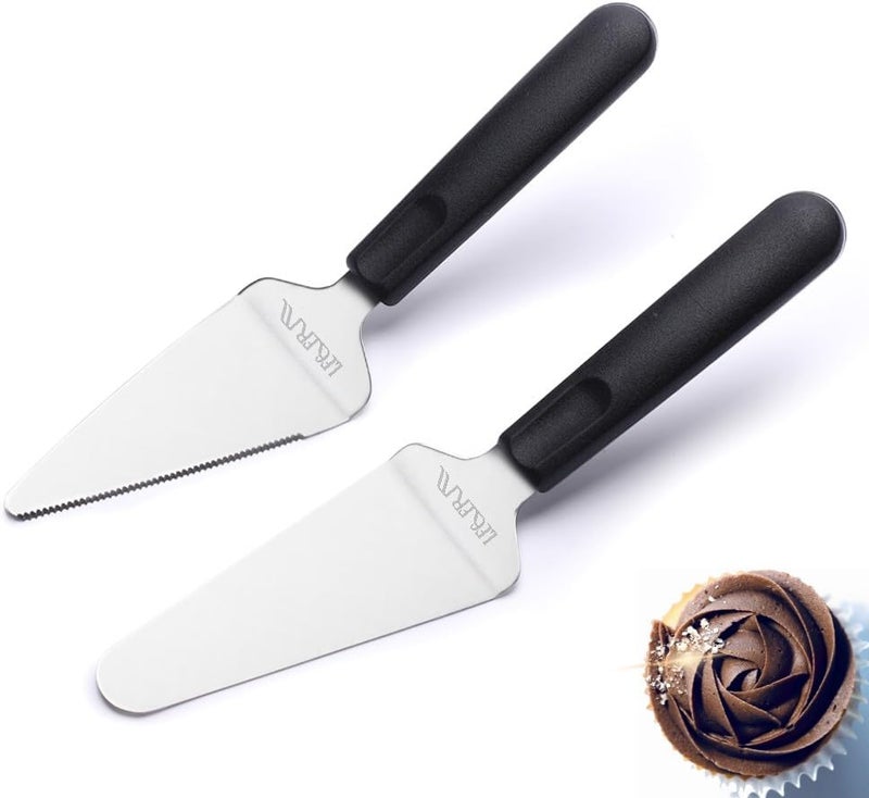 LEGERM Premium Black Pie Server Spatula Set - Stainless Steel Smooth & Serrated Cake, Pizza & Dessert Cutter Knife | Right/Left Handed Friendly Kitchen Utensil - Image 1