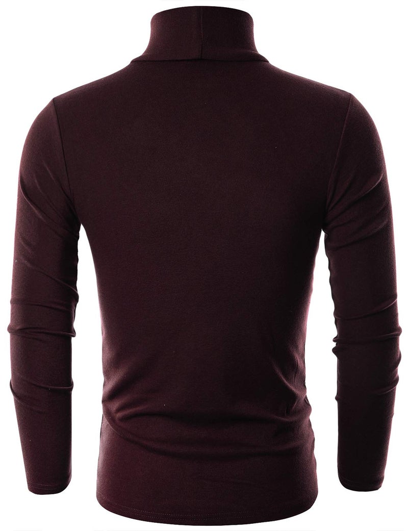 Ohoo Men's 100% Cotton Mock Turtleneck Sweater Slim Fit Lightweight Pullover / DCT005-BURGUNDY-S - Image 3