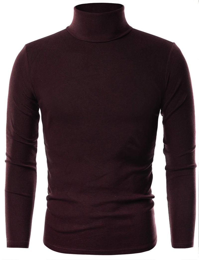 Ohoo Men's 100% Cotton Mock Turtleneck Sweater Slim Fit Lightweight Pullover / DCT005-BURGUNDY-S - Image 2