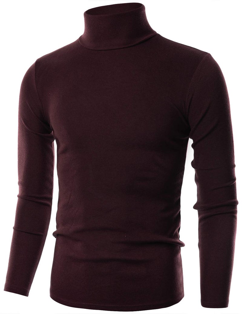Ohoo Men's 100% Cotton Mock Turtleneck Sweater Slim Fit Lightweight Pullover / DCT005-BURGUNDY-S - Image 1