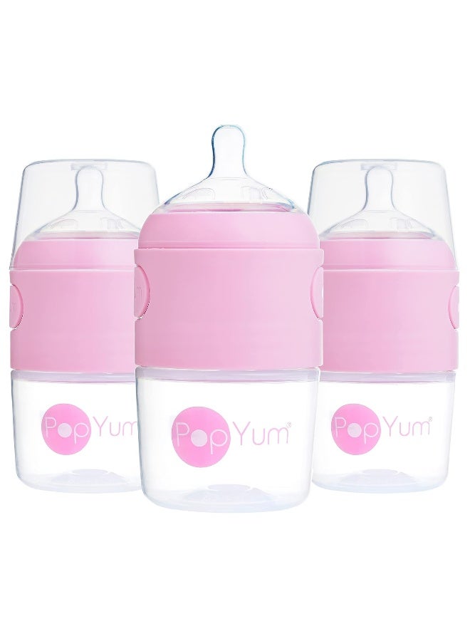 PopYum زجاجات حليب الأطفال PopYum 5 أونص وردية مضادة للمغص، 3 عبوات مع حلمات تدفق بطيء رقم 1، 150 مل، خالية من BPA، لatch طبيعي - Image 1