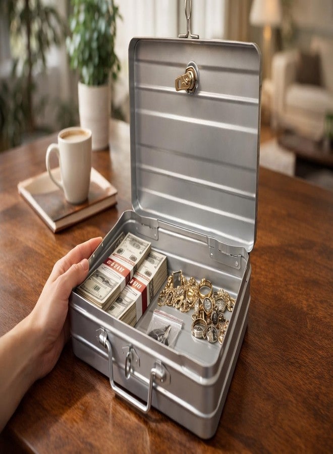 JAYCO Aluminium Cash/Jewellery Storage Box/Trunk - 12" Medium Size (30 cm x 21 cm x 10 cm, Silver-Grey) - Image 4