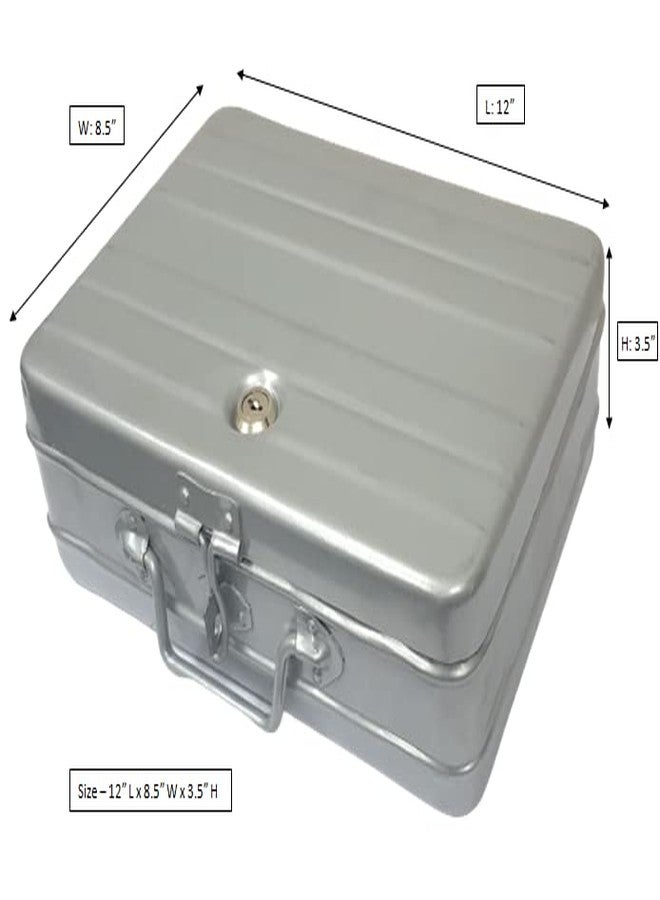 JAYCO Aluminium Cash/Jewellery Storage Box/Trunk - 12" Medium Size (30 cm x 21 cm x 10 cm, Silver-Grey) - Image 3