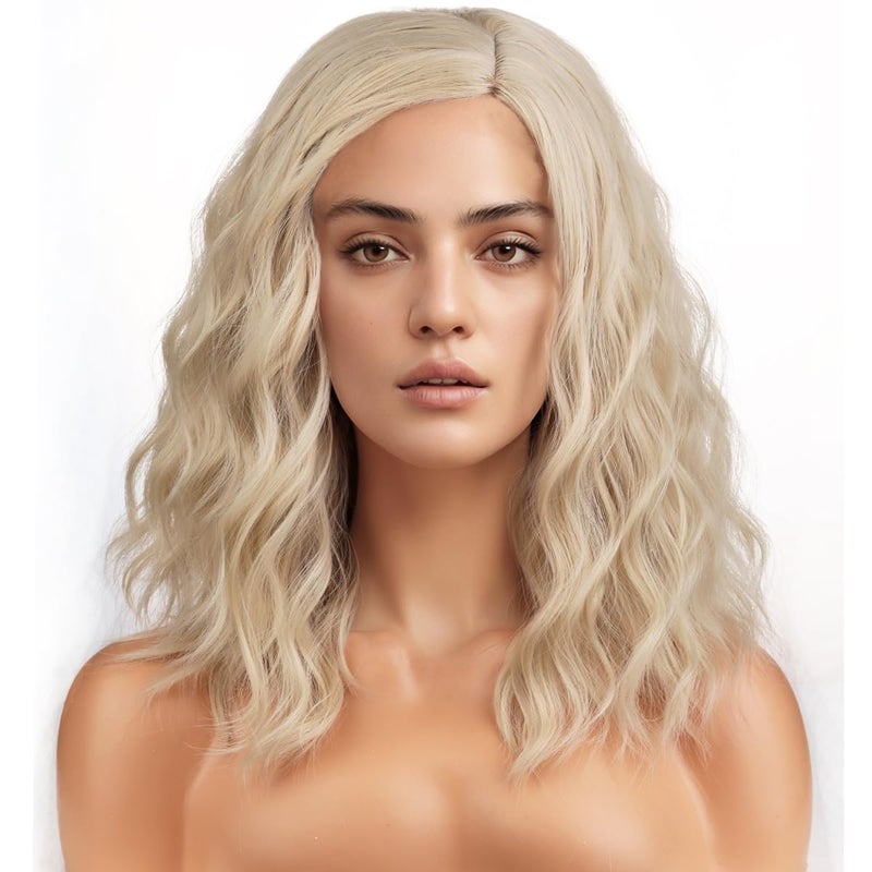 MAGQOO Blonde Wig for Women Girls Short Curly Wavy Blonde Wigs Blonde Bob Wig Side Part Synthetic Heat Resistant Cosplay Costume Wigs