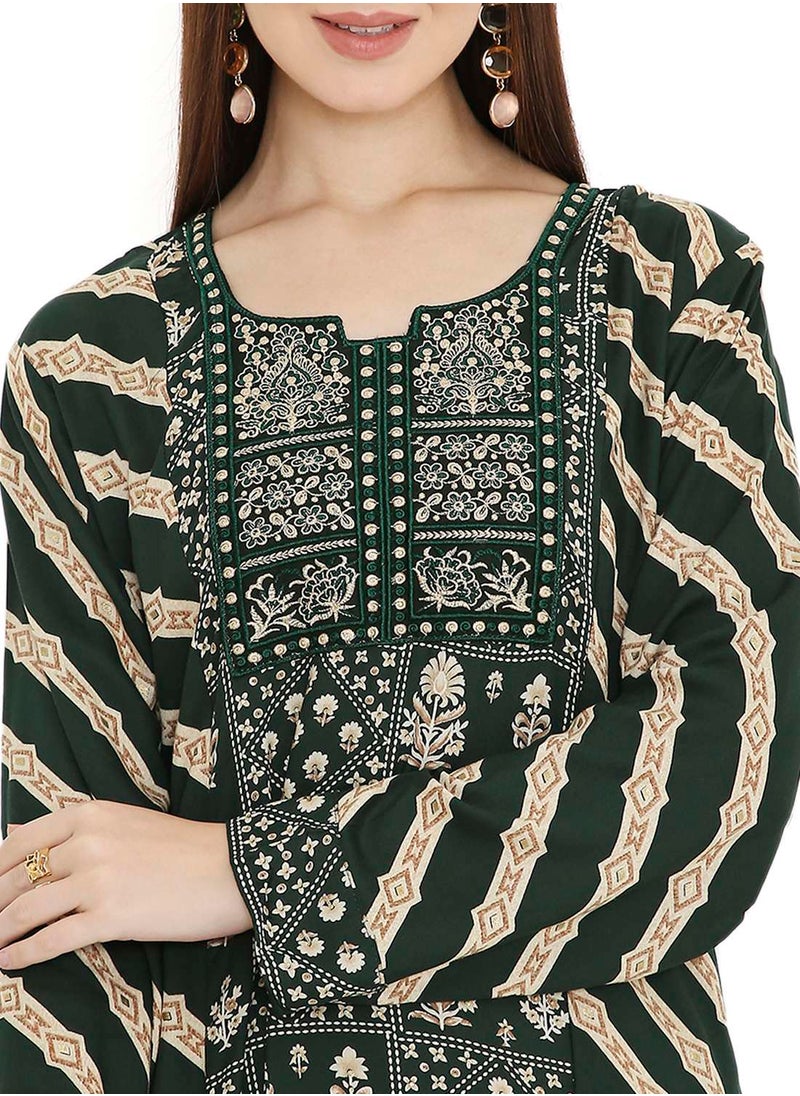 HANA & SARA UNIQUE STYLE PRINTED WITH THREAD EMBROIDERY LONG VISCOSE ARABIC KAFTAN JALABIYA DRESSES  - Image 3