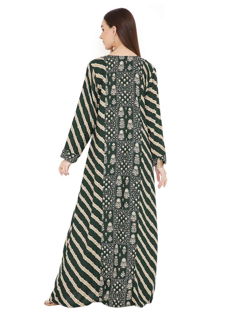 HANA & SARA UNIQUE STYLE PRINTED WITH THREAD EMBROIDERY LONG VISCOSE ARABIC KAFTAN JALABIYA DRESSES  - Image 2