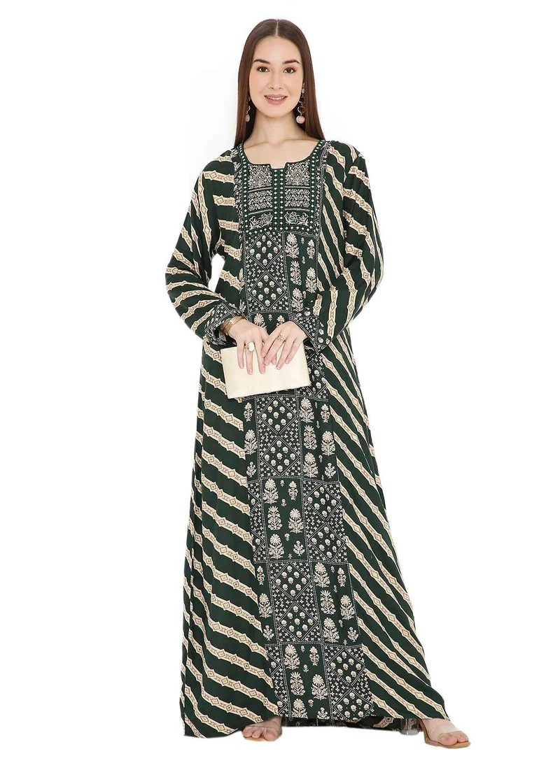 HANA & SARA UNIQUE STYLE PRINTED WITH THREAD EMBROIDERY LONG VISCOSE ARABIC KAFTAN JALABIYA DRESSES