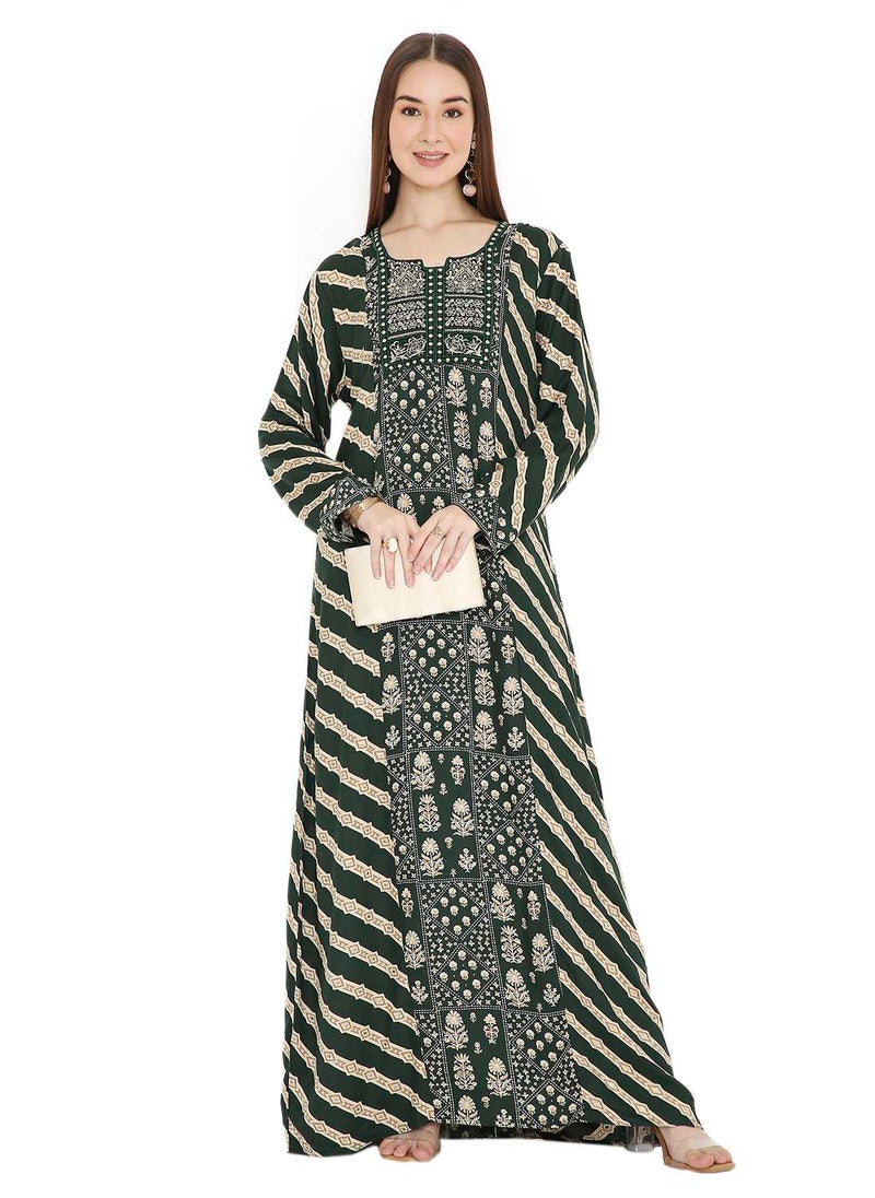 HANA & SARA UNIQUE STYLE PRINTED WITH THREAD EMBROIDERY LONG VISCOSE ARABIC KAFTAN JALABIYA DRESSES  - Image 5