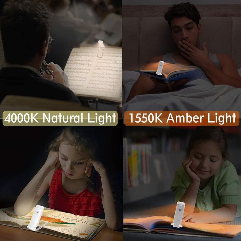 Vnockd USB Rechargeable Book Reading Light with Brightness Adjustable for EyeProtection with Clip Rechargeable White - Image 2