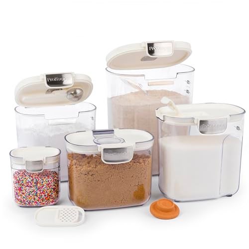 ProKeeper+ Airtight Food Storage Container Set – Clear Plastic Flour and Sugar Canister Set with Magnetic Accessories for Kitchen Organization (White, 9-Piece) - Image 2