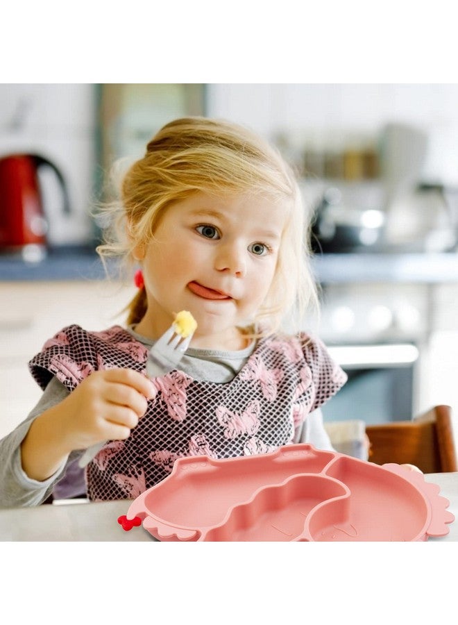 كيوشاير طبق للأطفال الصغار، أطباق محمولة للأطفال الصغار والأطفال، أطباق شفط قوية خالية من مادة البيسفينول أ للأطفال الصغار، مفرش طعام من السيليكون آمن للاستخدام في غسالة الأطباق والميكروويف 9X6X1.5 بوصة - Image 2