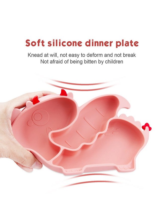 كيوشاير طبق للأطفال الصغار، أطباق محمولة للأطفال الصغار والأطفال، أطباق شفط قوية خالية من مادة البيسفينول أ للأطفال الصغار، مفرش طعام من السيليكون آمن للاستخدام في غسالة الأطباق والميكروويف 9X6X1.5 بوصة - Image 4