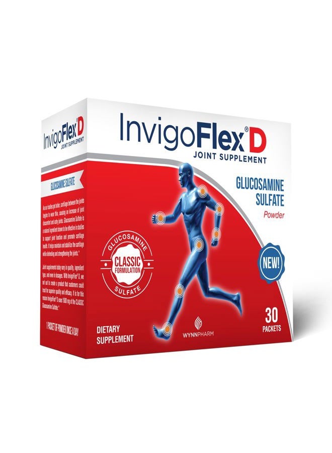 InvigoFlex ® د - 1500 ملغ من مسحوق غلوكوزامين سلفات (تركيبة كلاسيكية) - مكمل مشترك متميز لدعم الركب، الأيدي، الظهر، والورك - 30 عبوة - Image 1