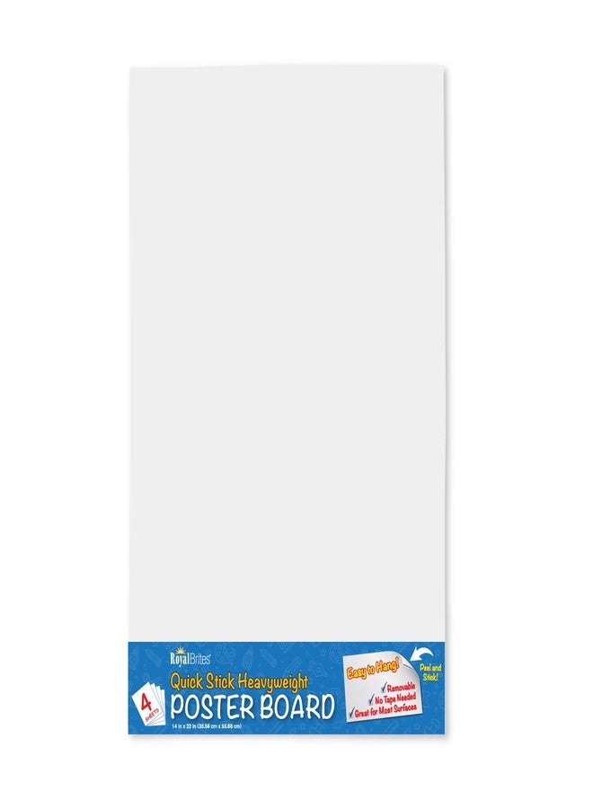 Royal Brites White Quick Stick Poster Board, 14″x22″ - 4 Pack - Self-Adhesive, Peel and Stick Poster Board with Mounting Strips - Heavyweight 20 PT, 300 GSM - C1S Coated - No Tape Needed - Image 1