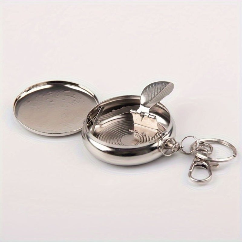 Portable Metal Ashtray with Lid Silvery Compact Round Easy Clean Design - Image 4