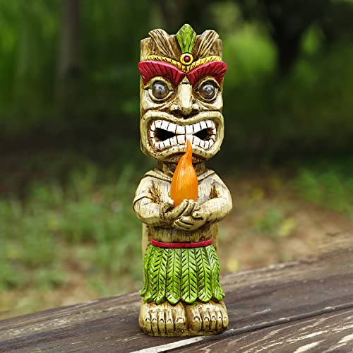 MIBUNG 13" Tall Solar Torch Tiki Garden Statue, Resin Large Tiki Decor Figurine with Solar Lights, Hawaiian Tiki Man, Outdoor Patio Yard Lawn Bar Party Beach Pool Pond Decoration, Valentine's Day Gift - Image 4