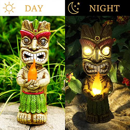 MIBUNG 13" Tall Solar Torch Tiki Garden Statue, Resin Large Tiki Decor Figurine with Solar Lights, Hawaiian Tiki Man, Outdoor Patio Yard Lawn Bar Party Beach Pool Pond Decoration, Valentine's Day Gift - Image 3