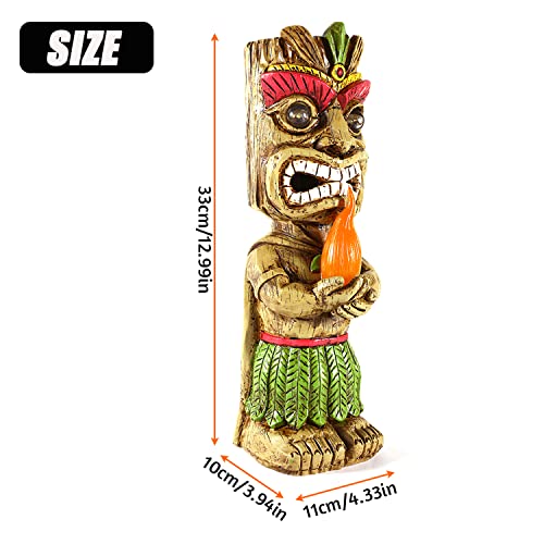 MIBUNG 13" Tall Solar Torch Tiki Garden Statue, Resin Large Tiki Decor Figurine with Solar Lights, Hawaiian Tiki Man, Outdoor Patio Yard Lawn Bar Party Beach Pool Pond Decoration, Valentine's Day Gift - Image 2