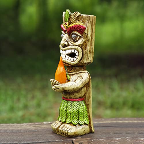 MIBUNG 13" Tall Solar Torch Tiki Garden Statue, Resin Large Tiki Decor Figurine with Solar Lights, Hawaiian Tiki Man, Outdoor Patio Yard Lawn Bar Party Beach Pool Pond Decoration, Valentine's Day Gift - Image 5