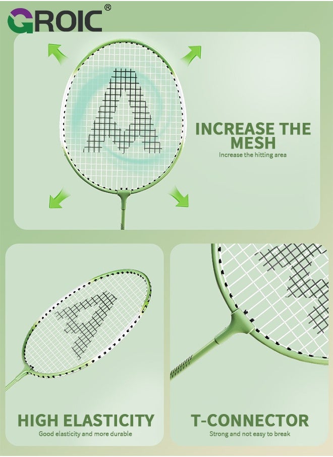 GROIC - Badminton Set - 2 Badminton Rackets & 3 Badminton shuttlecocks & Carrying Bag, Professional Graphite Badminton Racket Lightweight & high Performance for Sports (Green and White) - Image 1