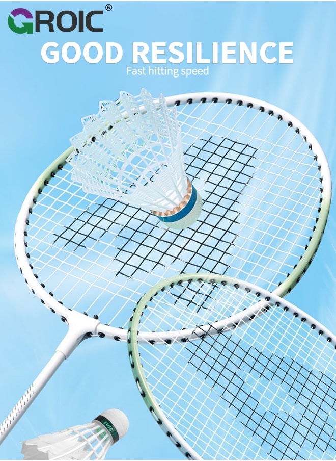 GROIC - Badminton Set - 2 Badminton Rackets & 3 Badminton shuttlecocks & Carrying Bag, Professional Graphite Badminton Racket Lightweight & high Performance for Sports (Green and White) - Image 1