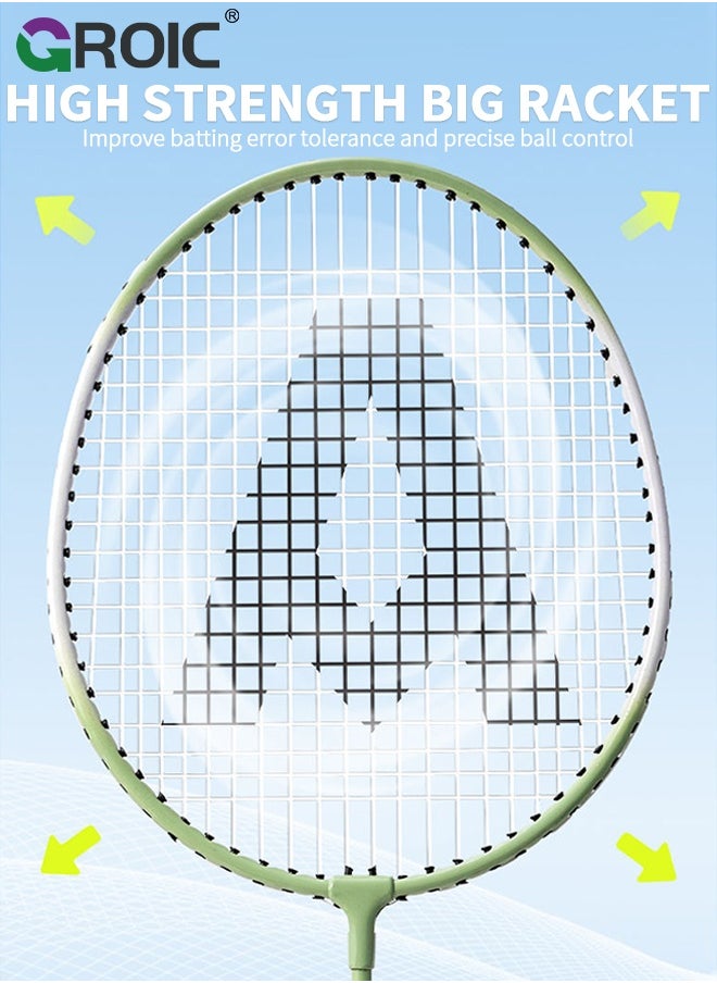 GROIC - Badminton Set - 2 Badminton Rackets & 3 Badminton shuttlecocks & Carrying Bag, Professional Graphite Badminton Racket Lightweight & high Performance for Sports (Green and White) - Image 1