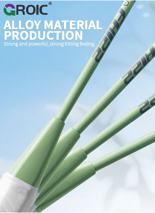 GROIC - Badminton Set - 2 Badminton Rackets & 3 Badminton shuttlecocks & Carrying Bag, Professional Graphite Badminton Racket Lightweight & high Performance for Sports (Green and White) - Image 1
