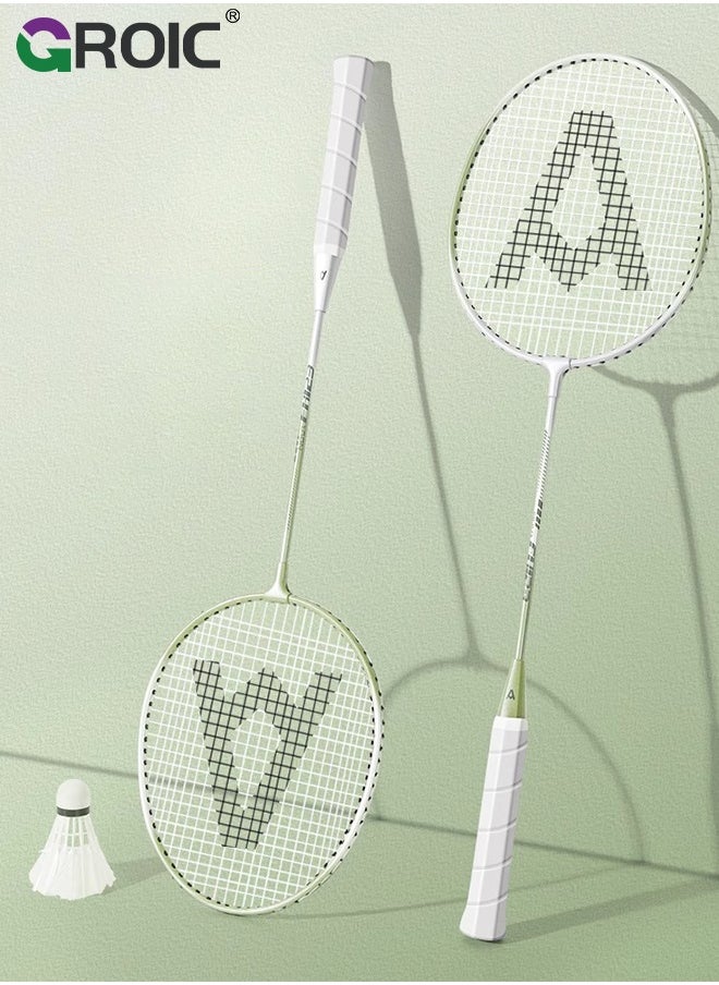 GROIC - Badminton Set - 2 Badminton Rackets & 3 Badminton shuttlecocks & Carrying Bag, Professional Graphite Badminton Racket Lightweight & high Performance for Sports (Green and White) - Image 1