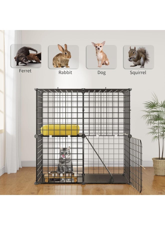 FALAHOM Cat Cage Indoor, 2 Tier DIY Cat Playpen, Detachable Small Pet Playpen with Ladder for Pet Puppies Ferret Rabbit Hedgehog Guinea Pig - Image 5