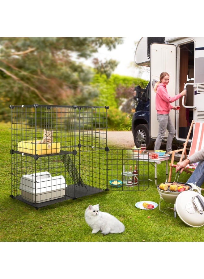 FALAHOM Cat Cage Indoor, 2 Tier DIY Cat Playpen, Detachable Small Pet Playpen with Ladder for Pet Puppies Ferret Rabbit Hedgehog Guinea Pig - Image 3