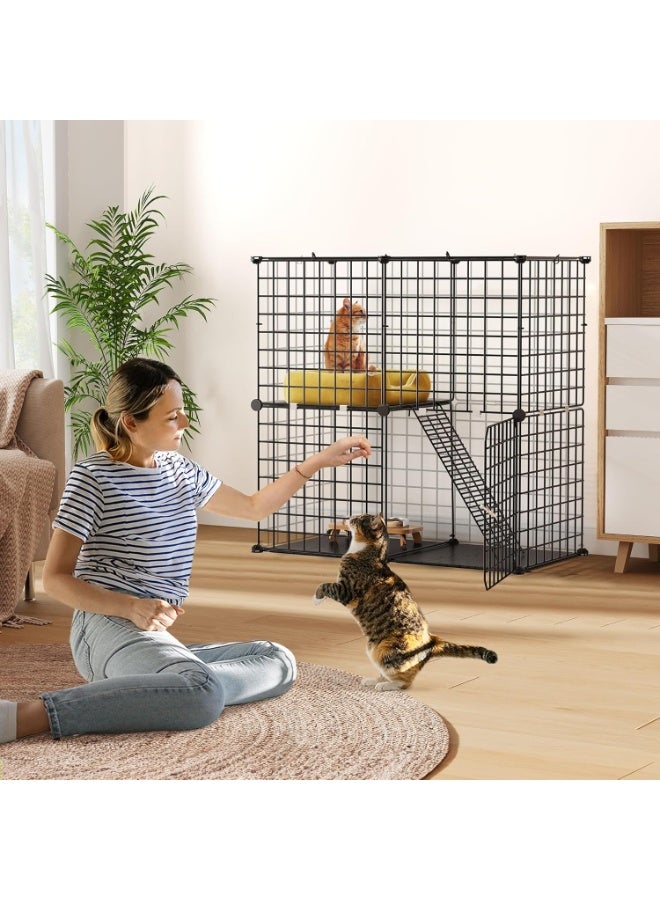 FALAHOM Cat Cage Indoor, 2 Tier DIY Cat Playpen, Detachable Small Pet Playpen with Ladder for Pet Puppies Ferret Rabbit Hedgehog Guinea Pig - Image 4