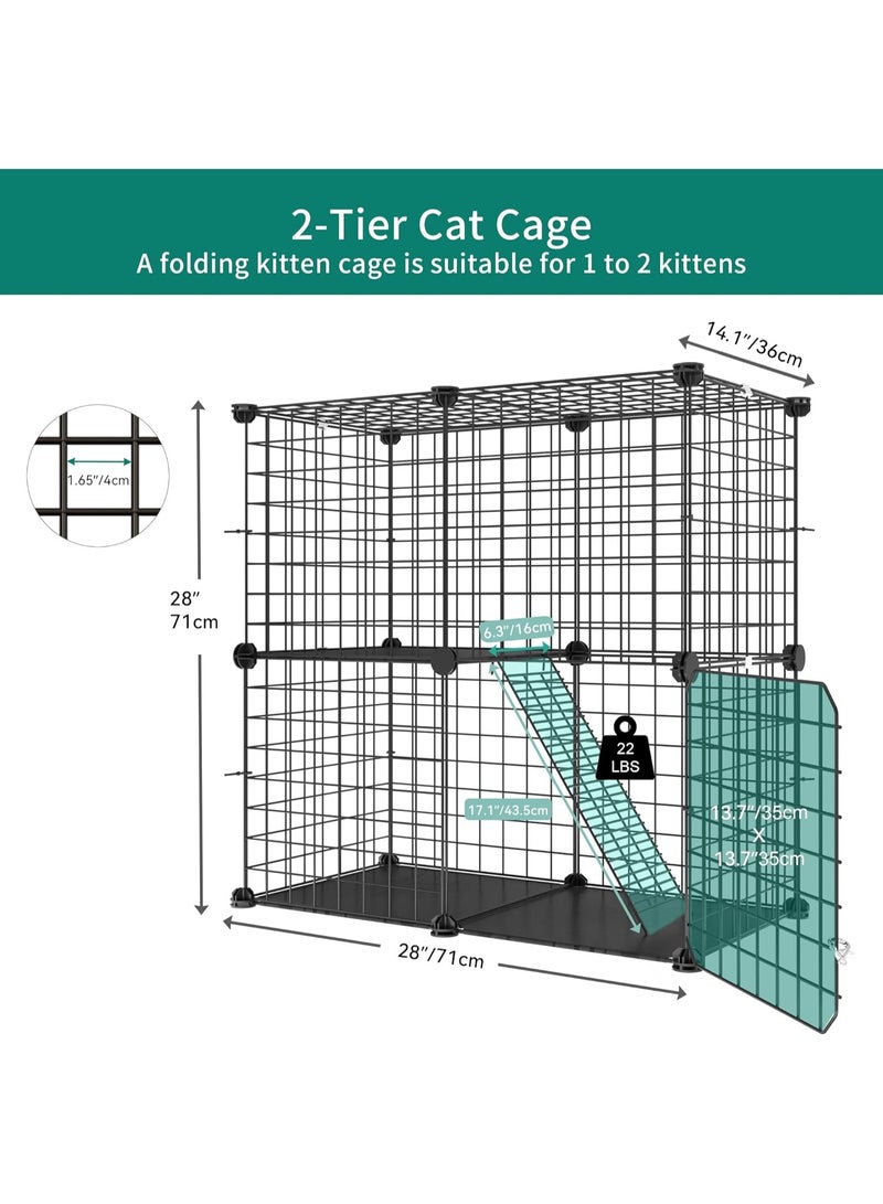 FALAHOM Cat Cage Indoor, 2 Tier DIY Cat Playpen, Detachable Small Pet Playpen with Ladder for Pet Puppies Ferret Rabbit Hedgehog Guinea Pig - Image 2