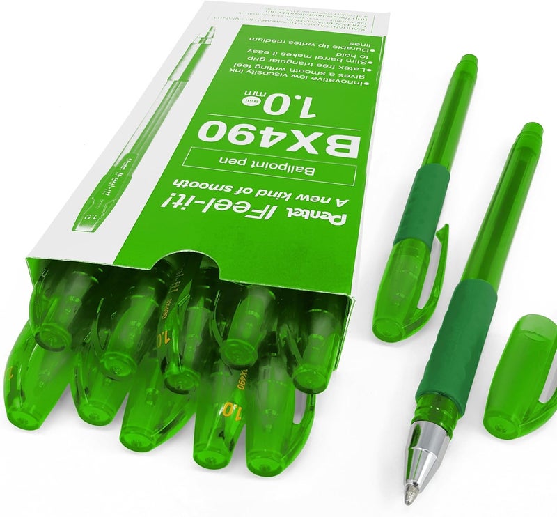 بنتل قلم حبر جاف Pentel Feel It مقاس 1.0 مم أخضر - عبوة من 12 قلمًا - Image 1