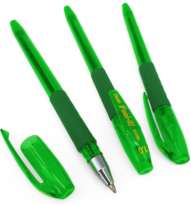 بنتل قلم حبر جاف Pentel Feel It مقاس 1.0 مم أخضر - عبوة من 12 قلمًا - Image 2
