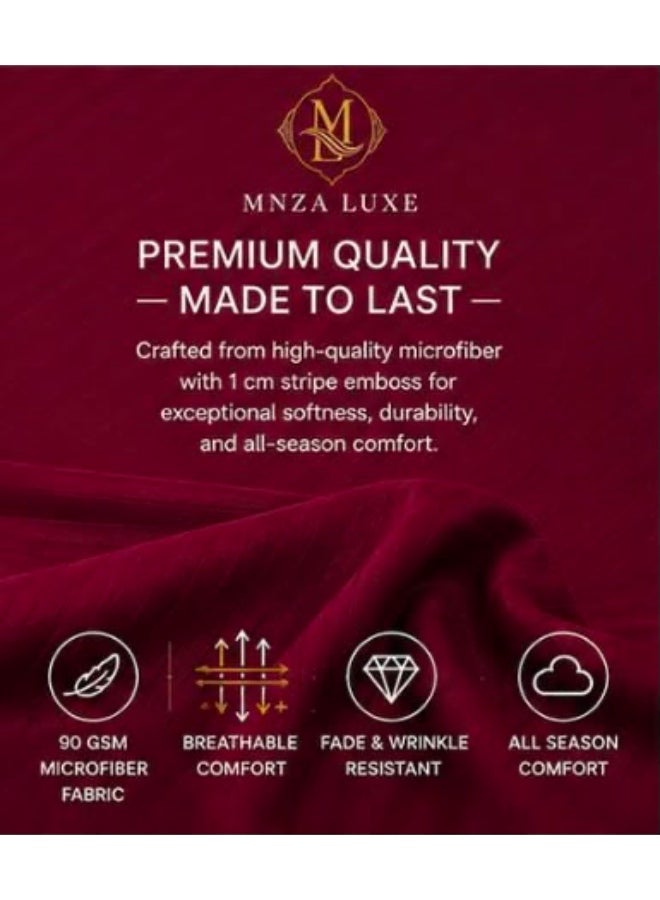 MNZA LUXE 1cm Strip Microfibre Fitted Bedsheet Set, 1 Fitted Sheet + 2 Pillow Covers | Ultra Soft, Breathable & Wrinkle Resistant | Maroon - Image 5