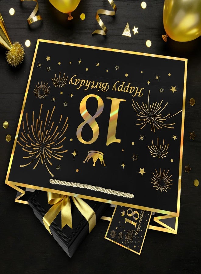 YoungTree 18th Birthday Gift Bag with Tissue Papers and 1 Greeting Card Ribbon,Portable Paper Gift Bags with Handles,Black Gold Present Bags for 18th Birthday Decorations Supplies 12.6" x 9.8" x 4.3" - Image 2