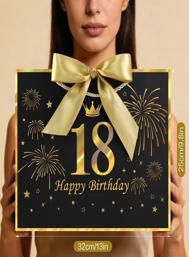 YoungTree 18th Birthday Gift Bag with Tissue Papers and 1 Greeting Card Ribbon,Portable Paper Gift Bags with Handles,Black Gold Present Bags for 18th Birthday Decorations Supplies 12.6" x 9.8" x 4.3" - Image 4