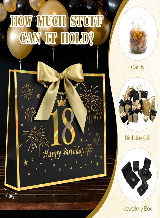 YoungTree 18th Birthday Gift Bag with Tissue Papers and 1 Greeting Card Ribbon,Portable Paper Gift Bags with Handles,Black Gold Present Bags for 18th Birthday Decorations Supplies 12.6" x 9.8" x 4.3" - Image 5
