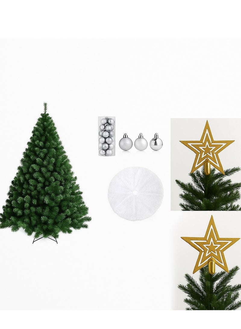 ACLIX 4 in 1 Artificial Green X mas Tree 180 cm Silver Ball Star And Tree Skirt 78cm With Star - Image 1