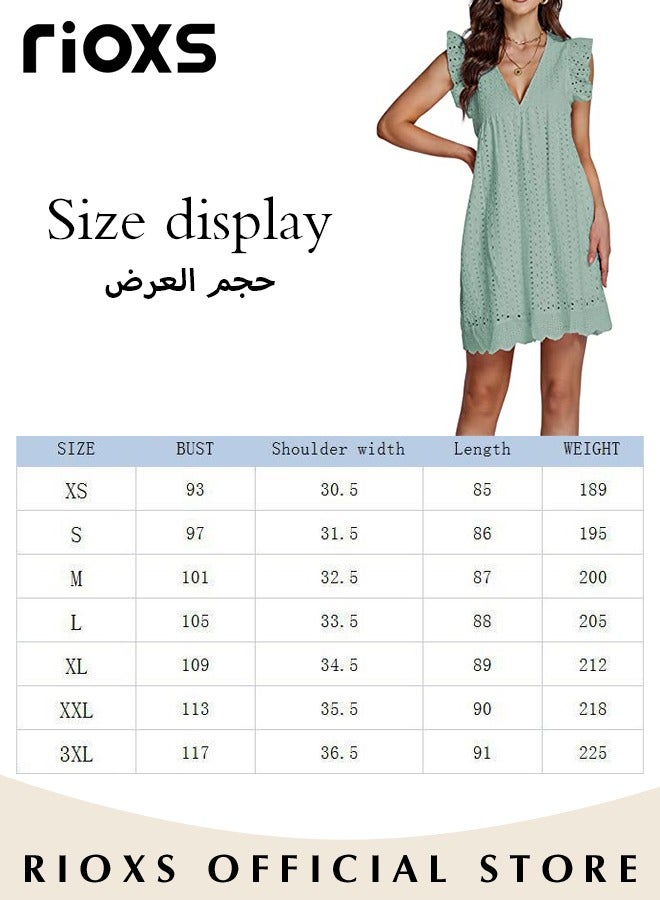 RIOXS Women Mini Dress, V-Neck Sleeveless Dress with Back Zipper, Lace Up Smocking Ruffle Short Slip Dress, Elegant Summer Dress, Suitable for Beach Vacation, Party, Swimpool and Daily Life  - Image 4