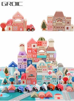 GROIC 115 PCS Wooden Building Blocks with City Map Construction Building Sets,Wooden Toddler Toys,Preschool Learning Educational Toys,Stacking Blocks Montessori Toys for Kids  - Image 1
