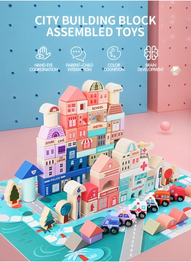 GROIC 115 PCS Wooden Building Blocks with City Map Construction Building Sets,Wooden Toddler Toys,Preschool Learning Educational Toys,Stacking Blocks Montessori Toys for Kids  - Image 2