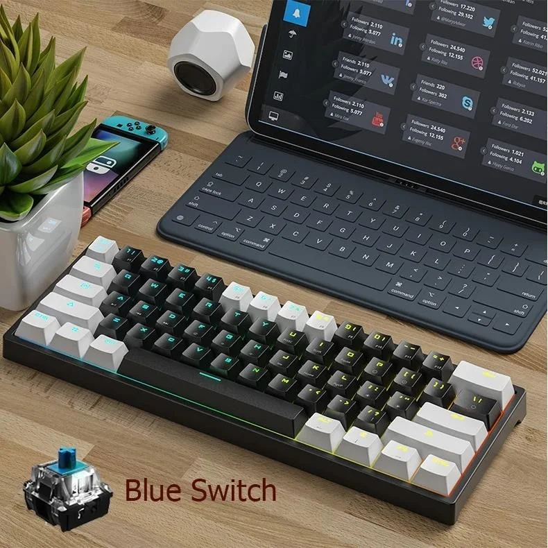 Valkyrie Leaven K620 Blue Switch Mechanical Gaming Gaming Keyboard RGB 61 Key Blue Key Type-C Keyboard White-Black