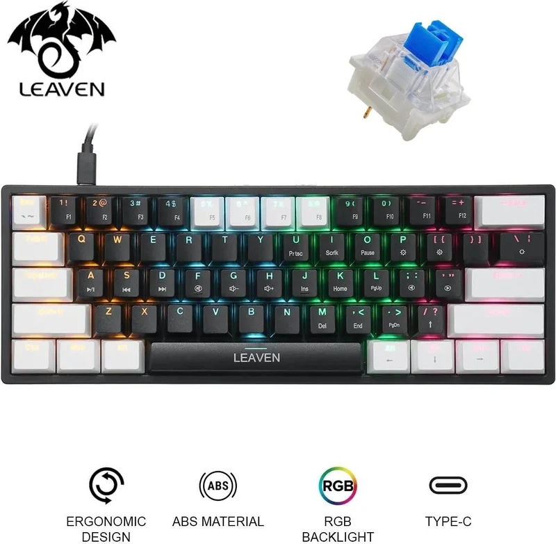 Valkyrie Leaven K620 Blue Switch Mechanical Gaming Gaming Keyboard RGB 61 Key Blue Key Type-C Keyboard White-Black