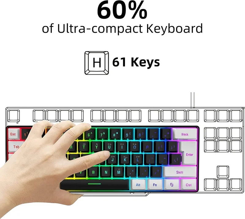 Valkyrie Leaven K620 Blue Switch Mechanical Gaming Gaming Keyboard RGB 61 Key Blue Key Type-C Keyboard White-Black