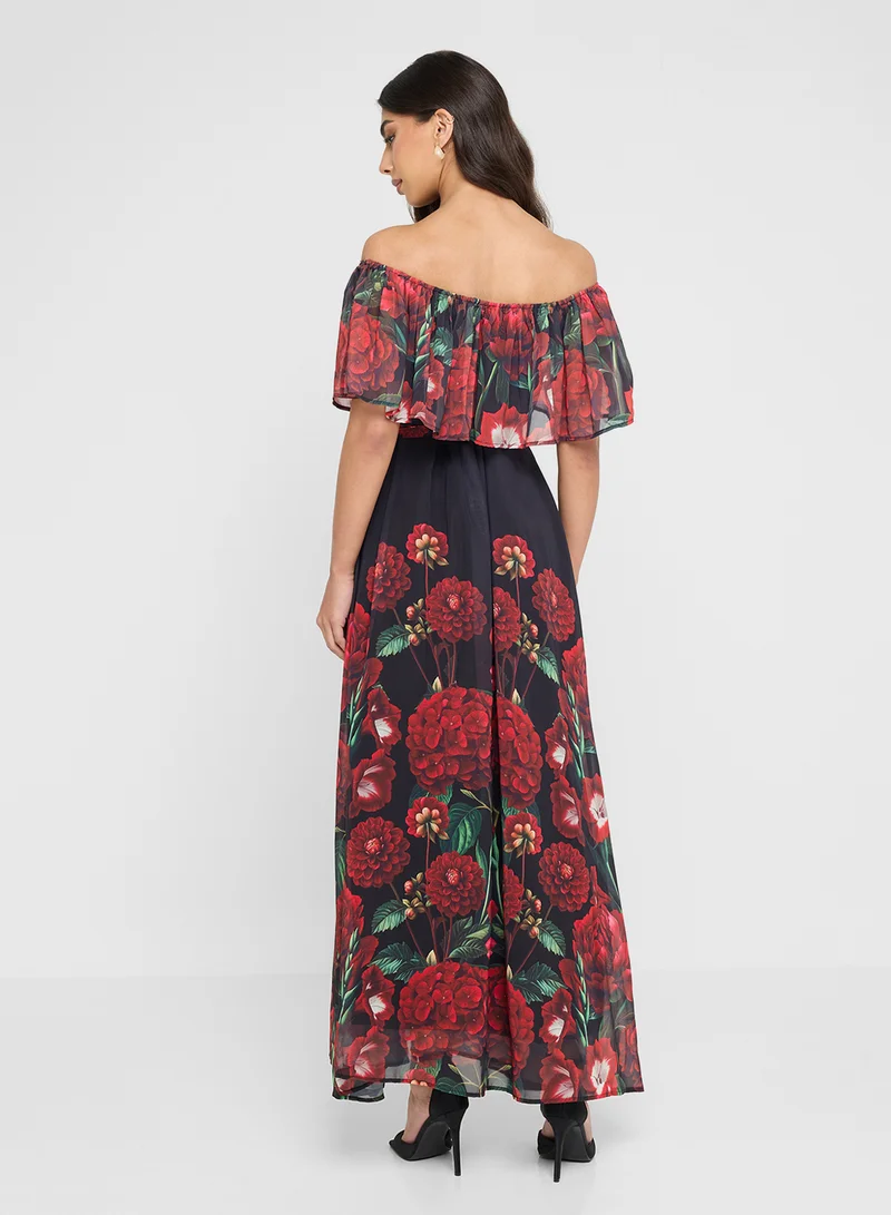 ELLA Off Shoulder Floral Print Dress