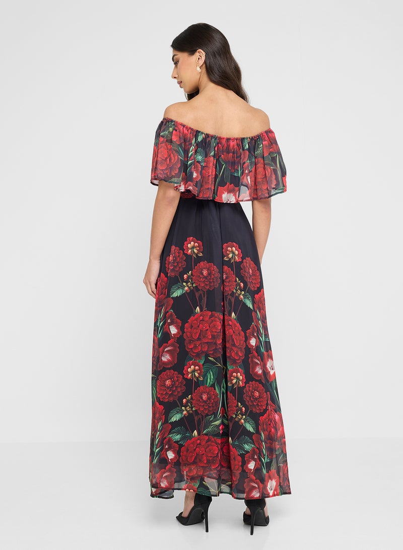 ايلا فستان مطبوع بالزهور بكتف مكشوف - Image 2