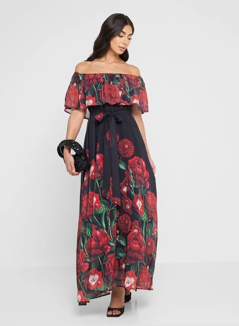 ELLA Off Shoulder Floral Print Dress