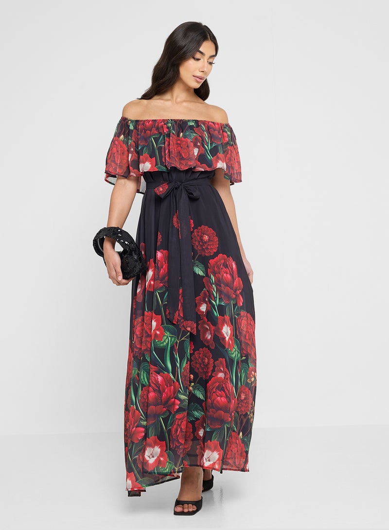 ايلا فستان مطبوع بالزهور بكتف مكشوف - Image 1